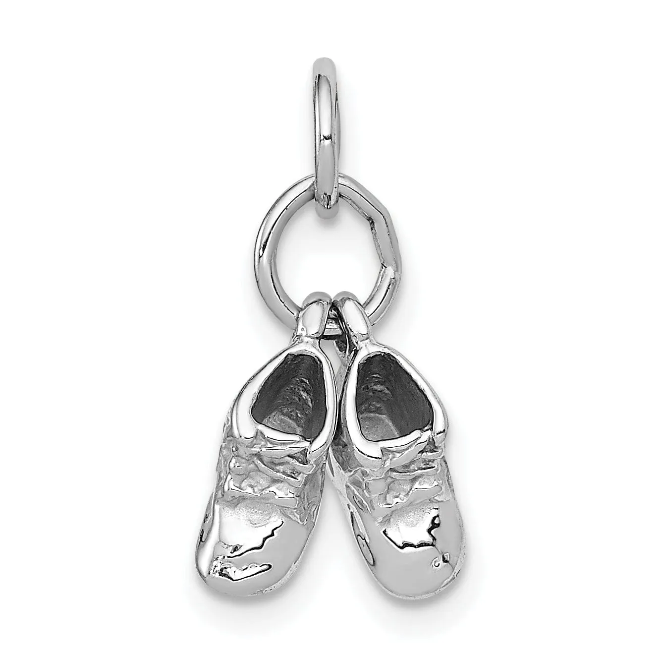 14k White Gold Polished 3D Baby Shoes Pendant.