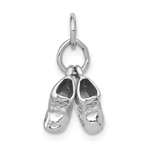 14k White Gold Polished 3D Baby Shoes Pendant.