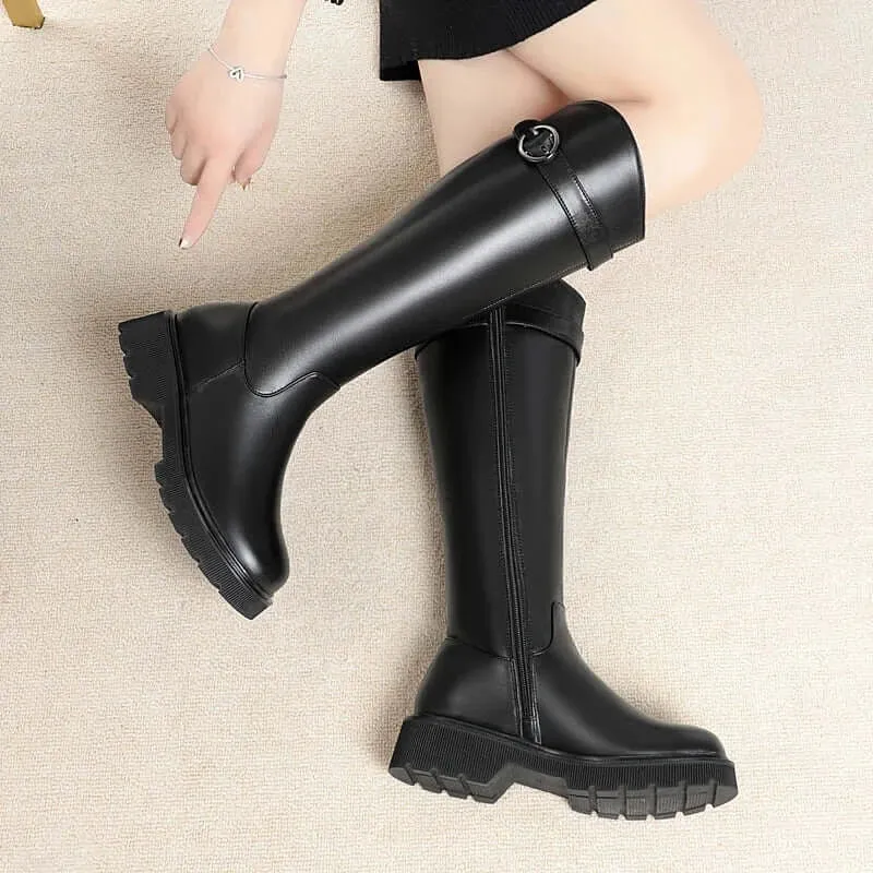 AIYUQI High Boots Female Genuine Leather 2024 New Winter Wool Warm