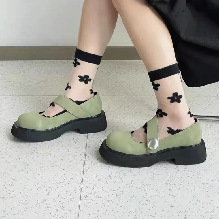 Amozae  Sweet Lovely Mary Jane Solid Buckle Sandals Thick Sole Comfortable Ladies Sandals Sweet Lolita Banquet Shoes