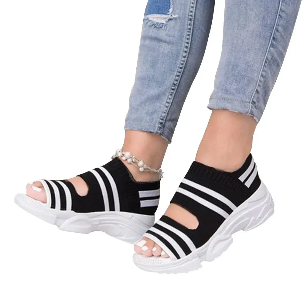 Amozae-Woman Knitted Sandals Summer Platform Comfortable Sandals  Sports Shoes  Female Slip on Peep Toe Ladies Sneakers