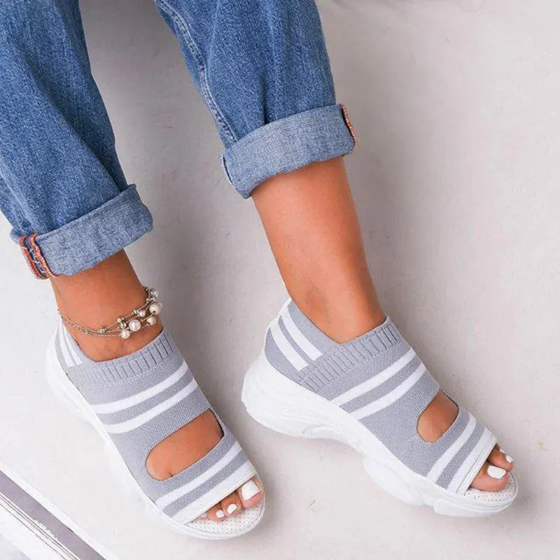 Amozae-Woman Knitted Sandals Summer Platform Comfortable Sandals  Sports Shoes  Female Slip on Peep Toe Ladies Sneakers