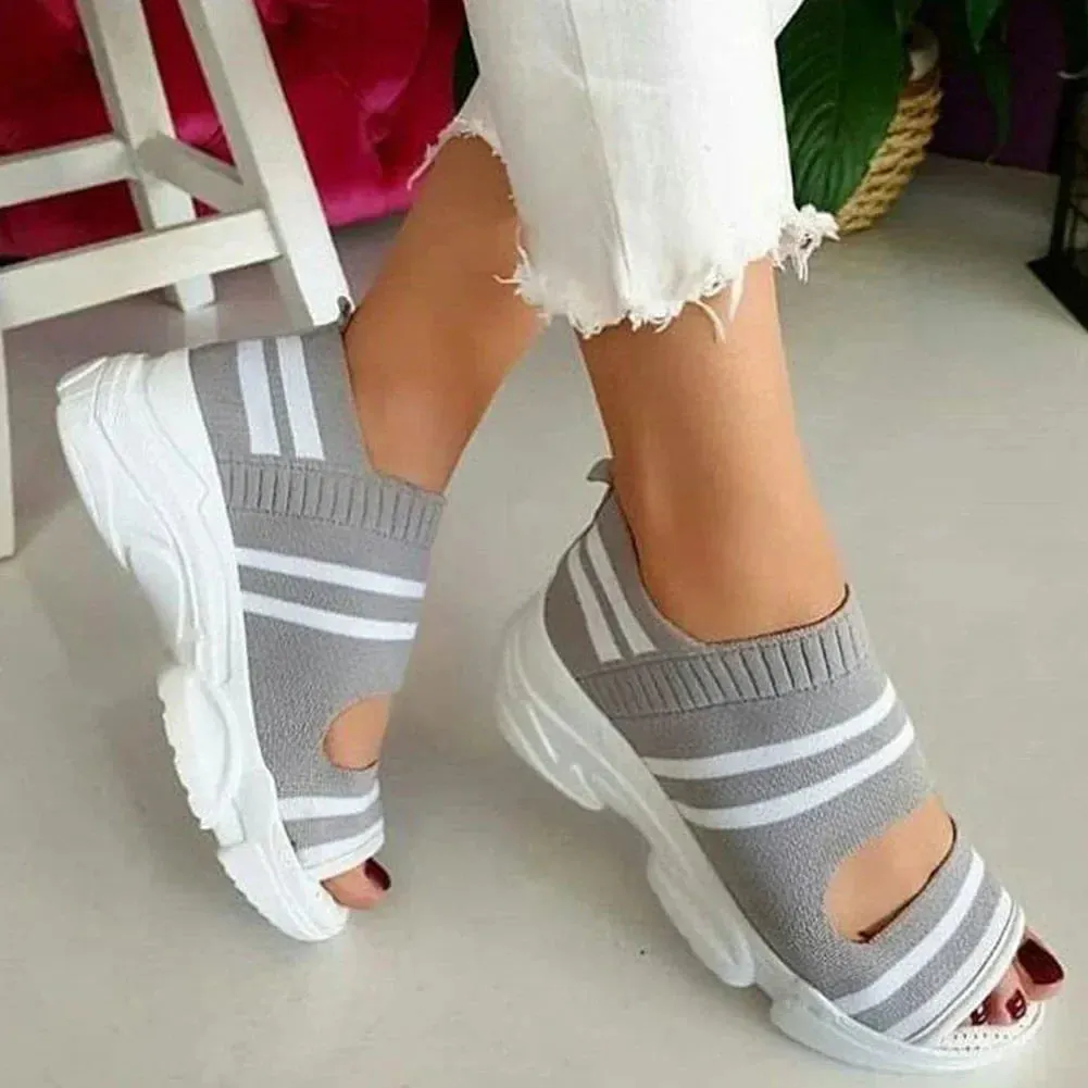 Amozae-Woman Knitted Sandals Summer Platform Comfortable Sandals  Sports Shoes  Female Slip on Peep Toe Ladies Sneakers