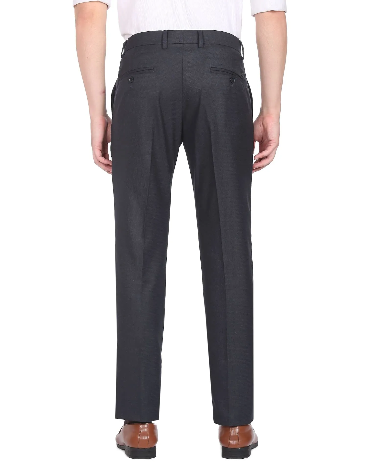 Arrow Self Design Tailored Fit Smart Flex Twill Formal Trouser Navy