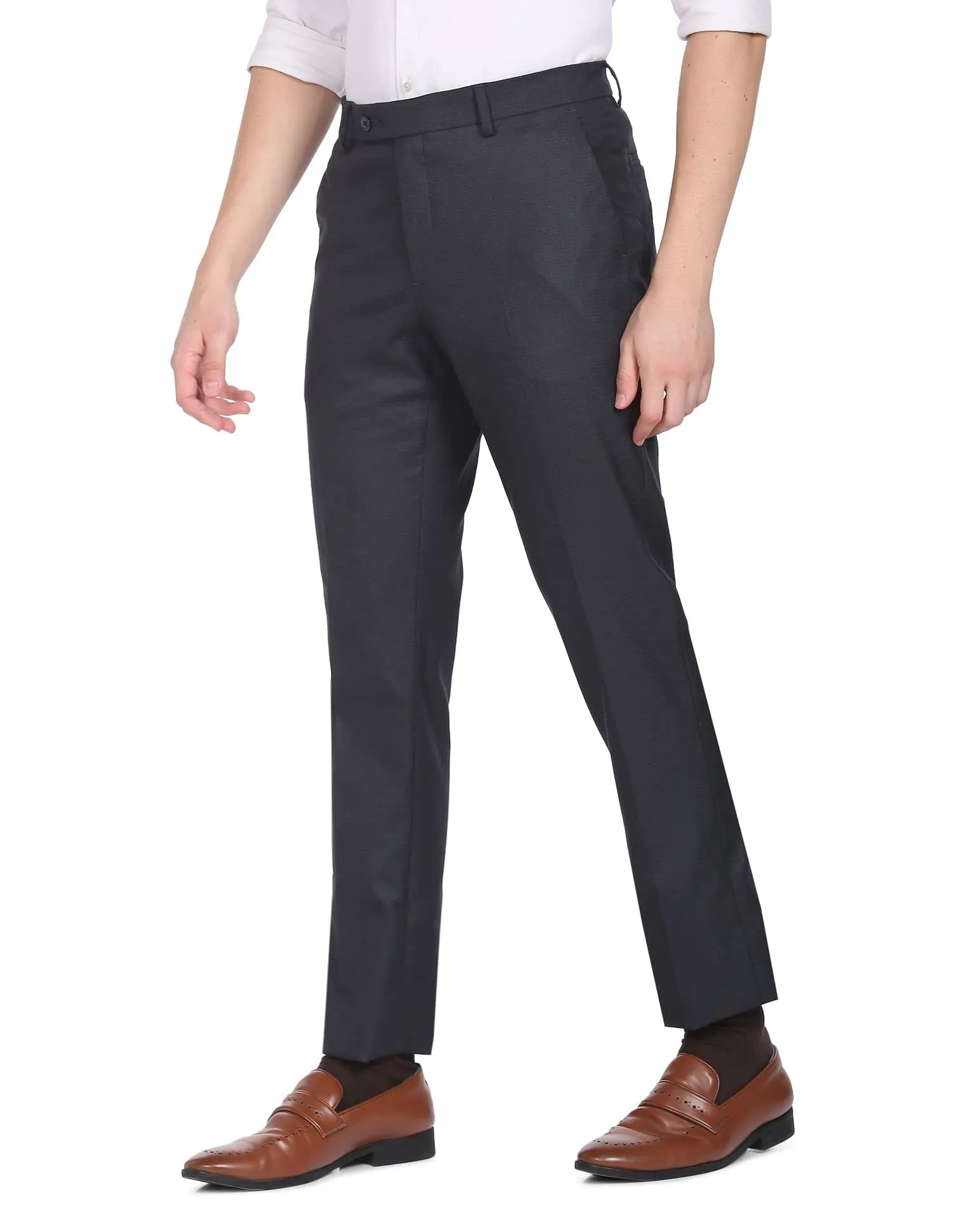 Arrow Self Design Tailored Fit Smart Flex Twill Formal Trouser Navy