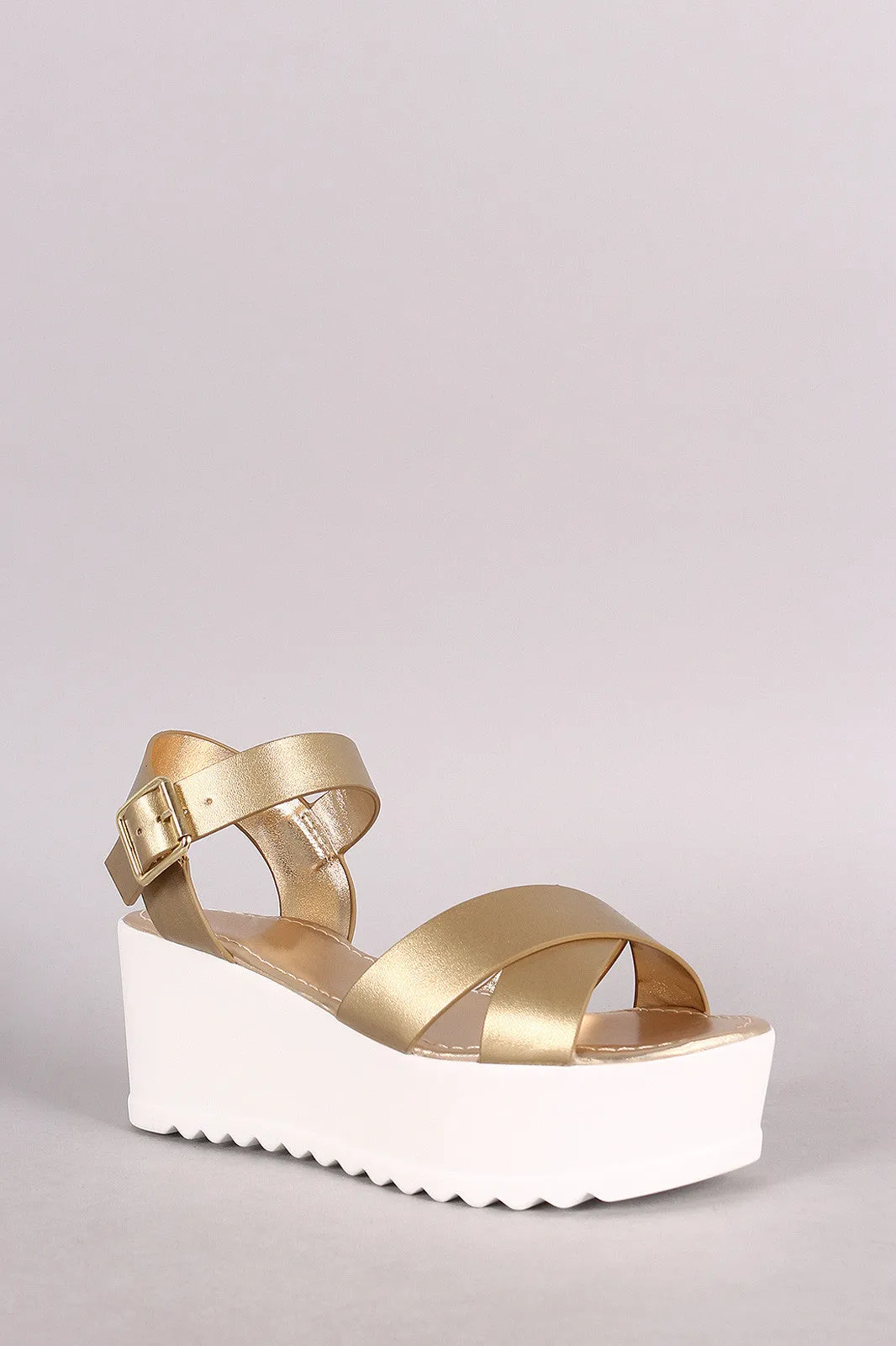 Bamboo Crisscross Ankle Strap Lug Sole Fatform Wedge