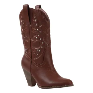 Beth Cognac Booties with Rhinestones