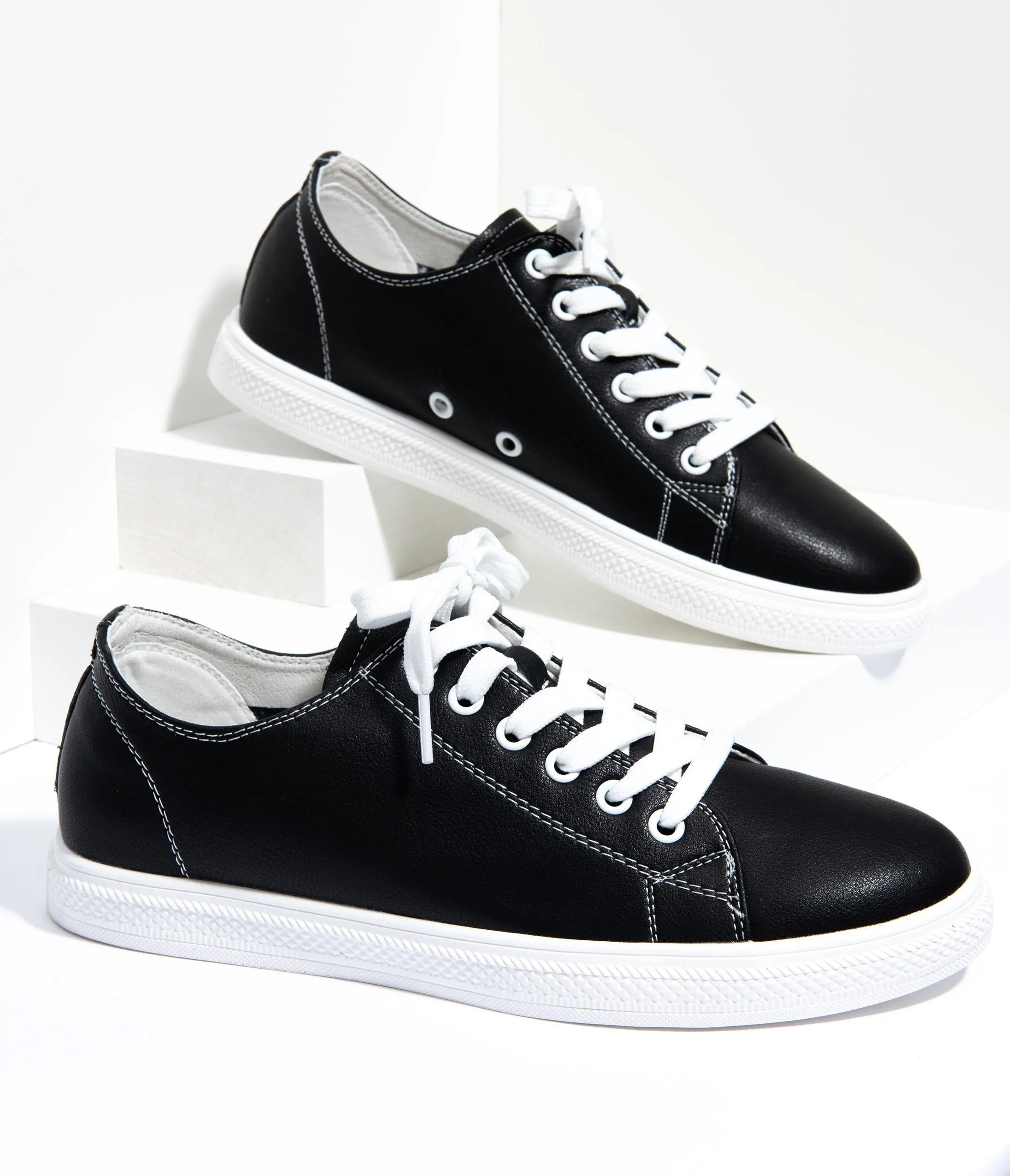 Black Leatherette Classic Sneakers