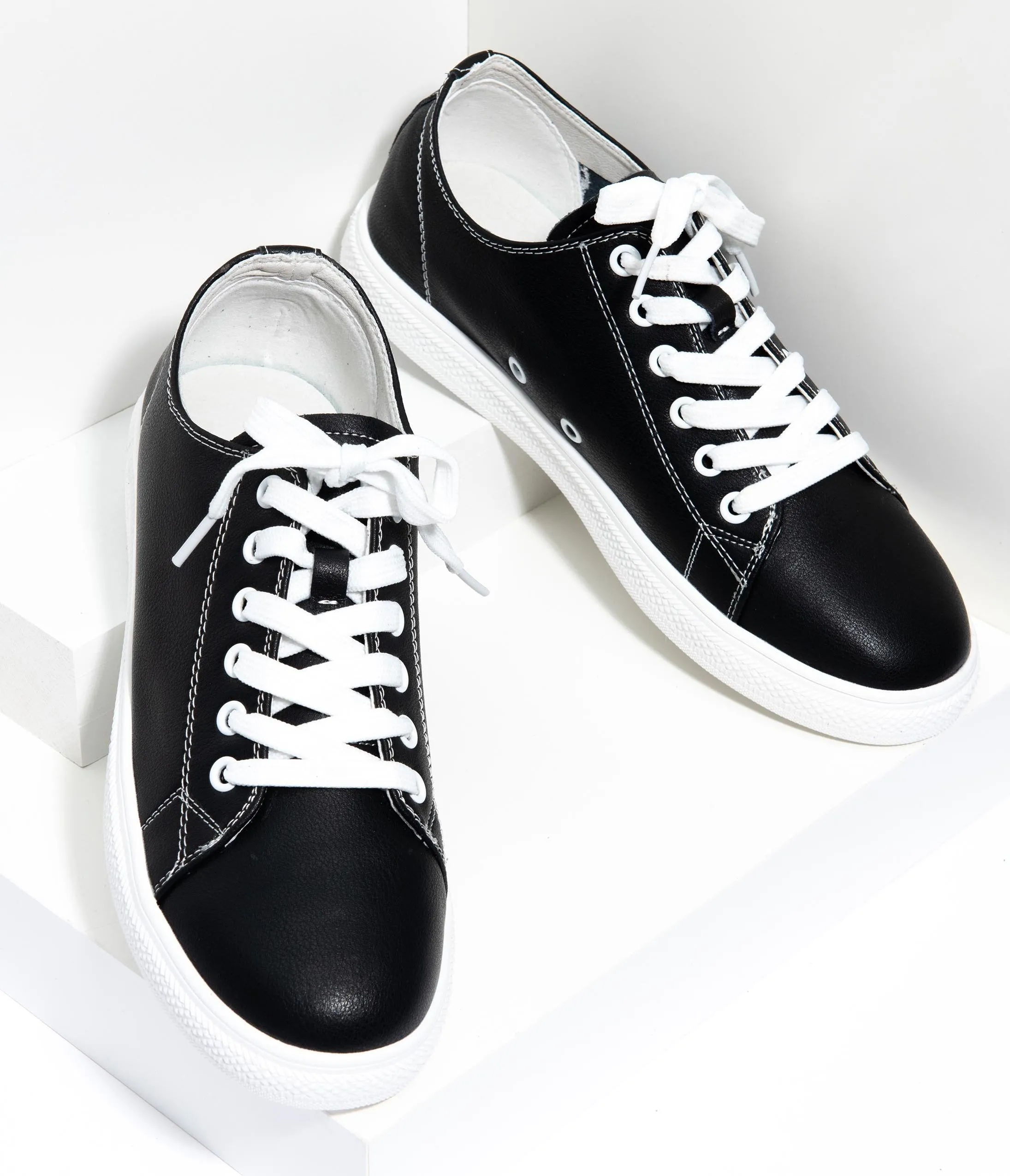 Black Leatherette Classic Sneakers