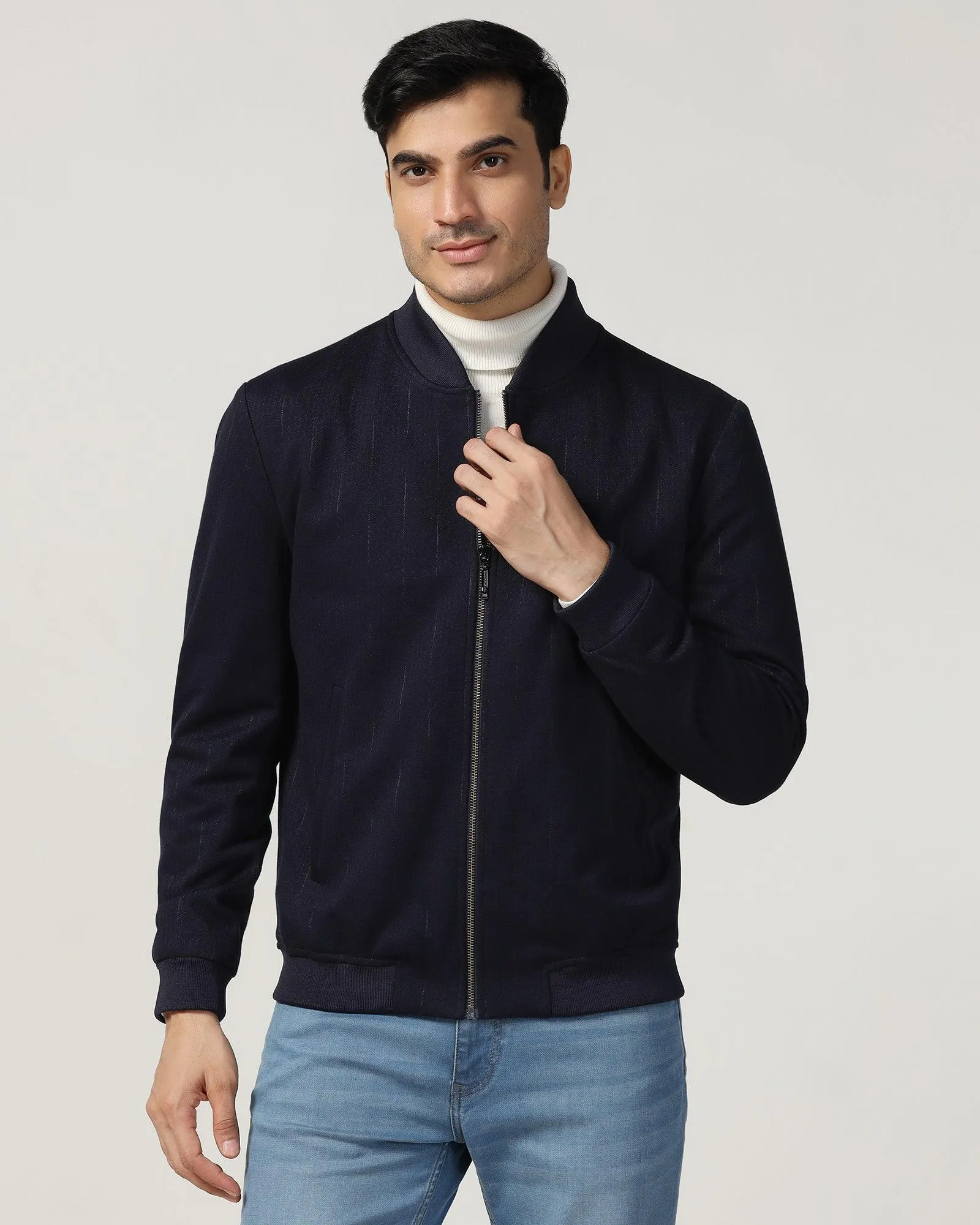 Bomber Navy Textured Zipper Jacket - Accord