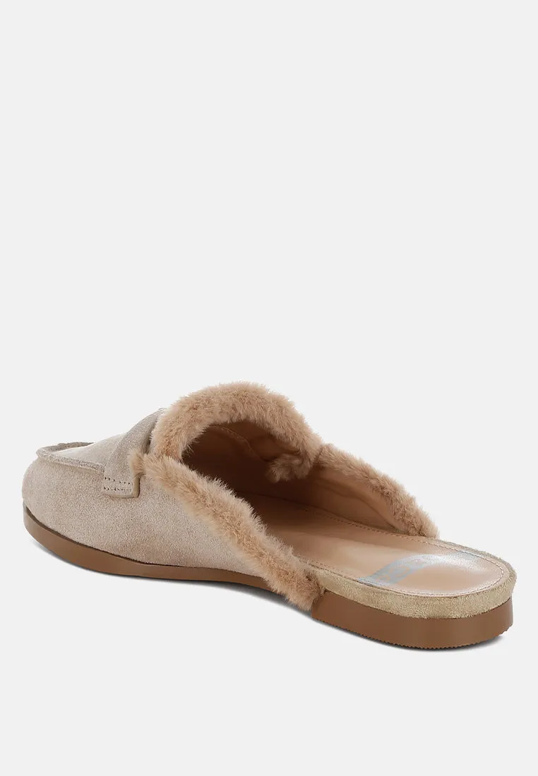 Bosnia Suede & Faux Fur Slip On Mules