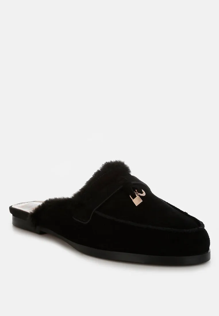 Bosnia Suede & Faux Fur Slip On Mules