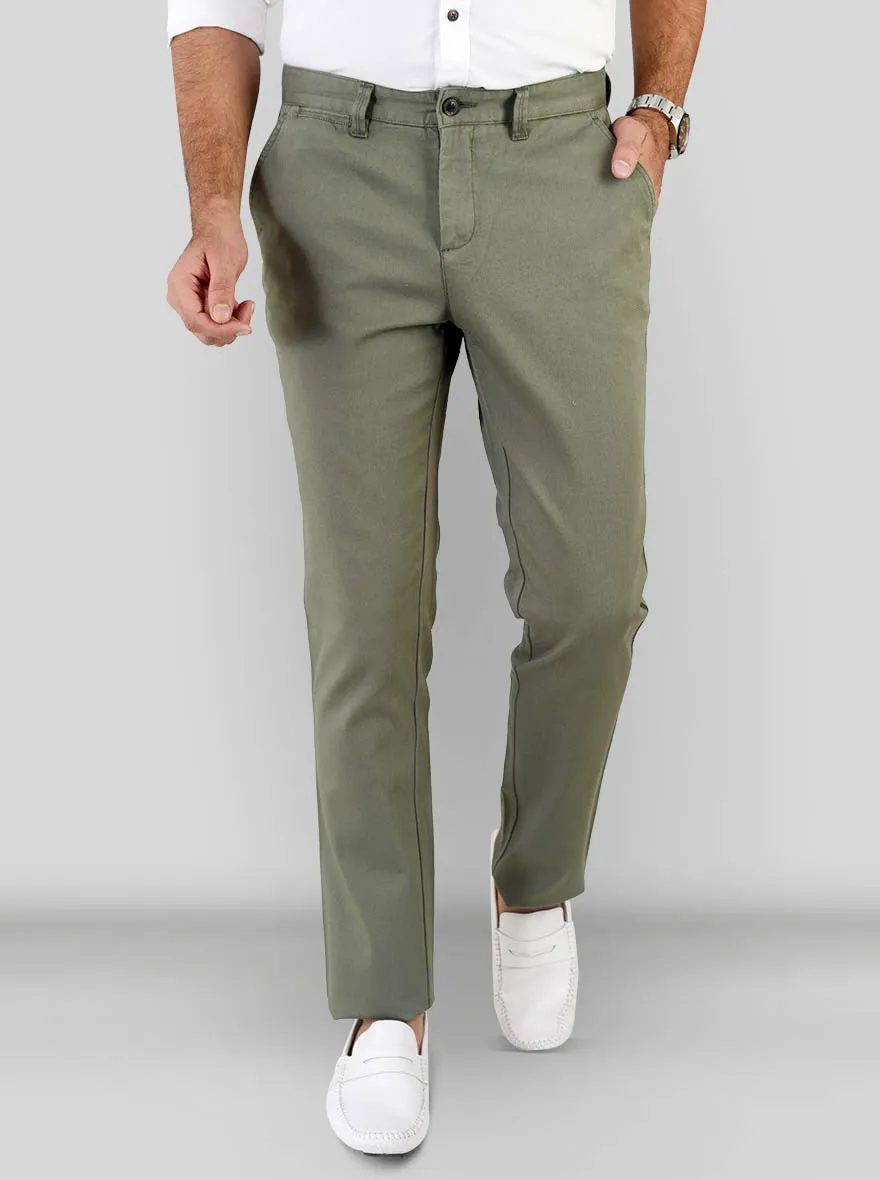 Bronze Green Self Textured Slim Fit Chinos | JadeBlue