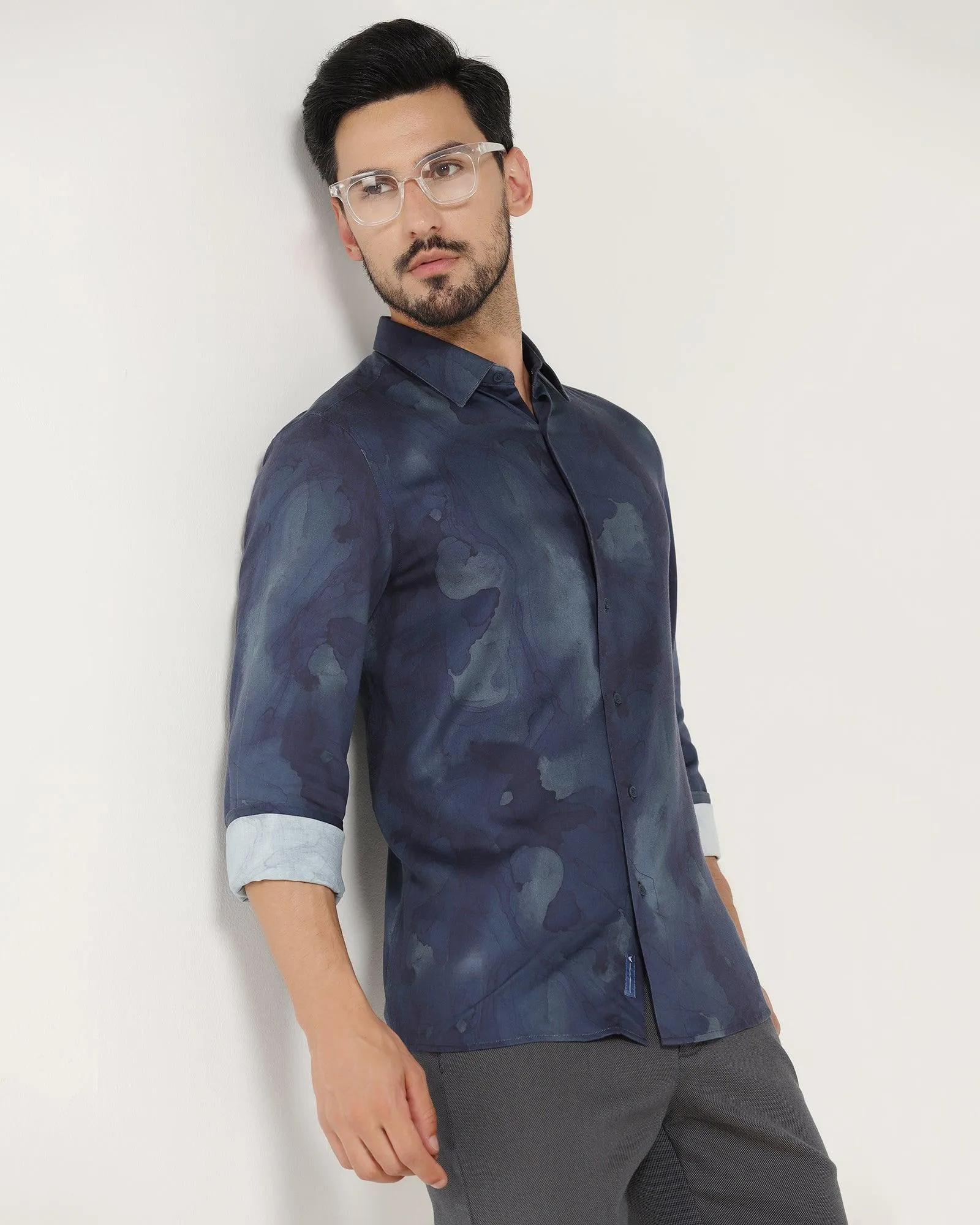 Casual Blue Printed Shirt - Kross