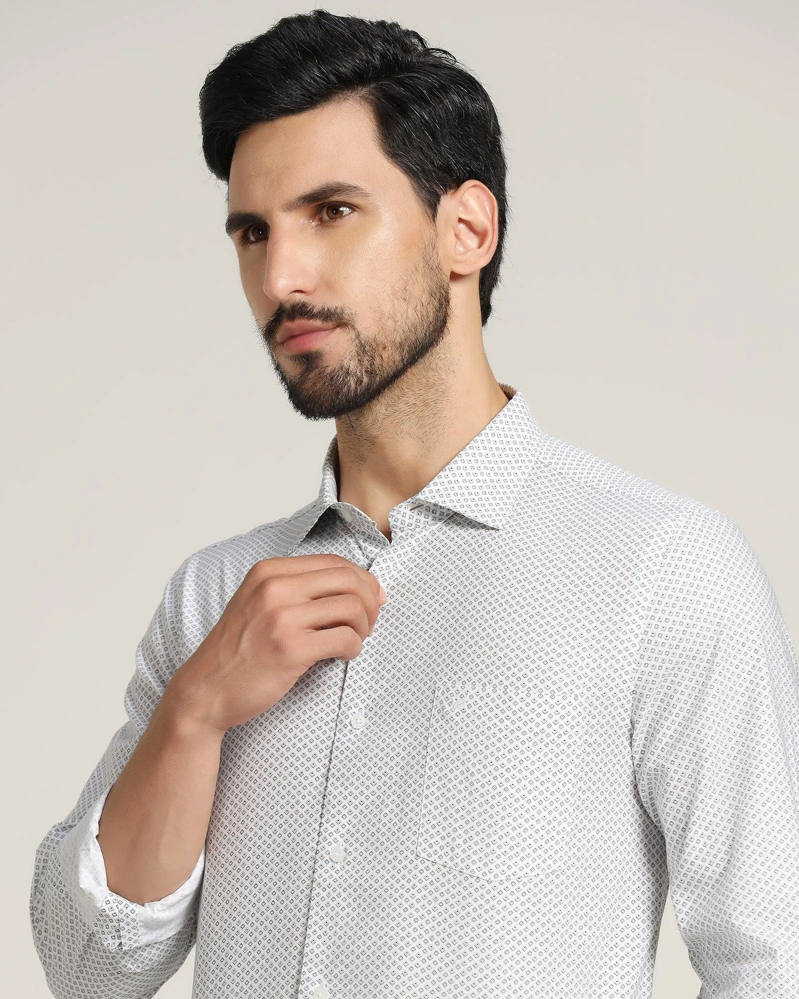 Casual White Printed Shirt - Mellos