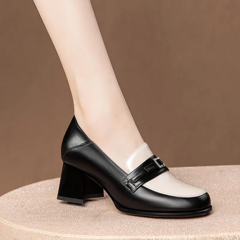 Chic Cow Leather Round Toe Slip-On Shoes