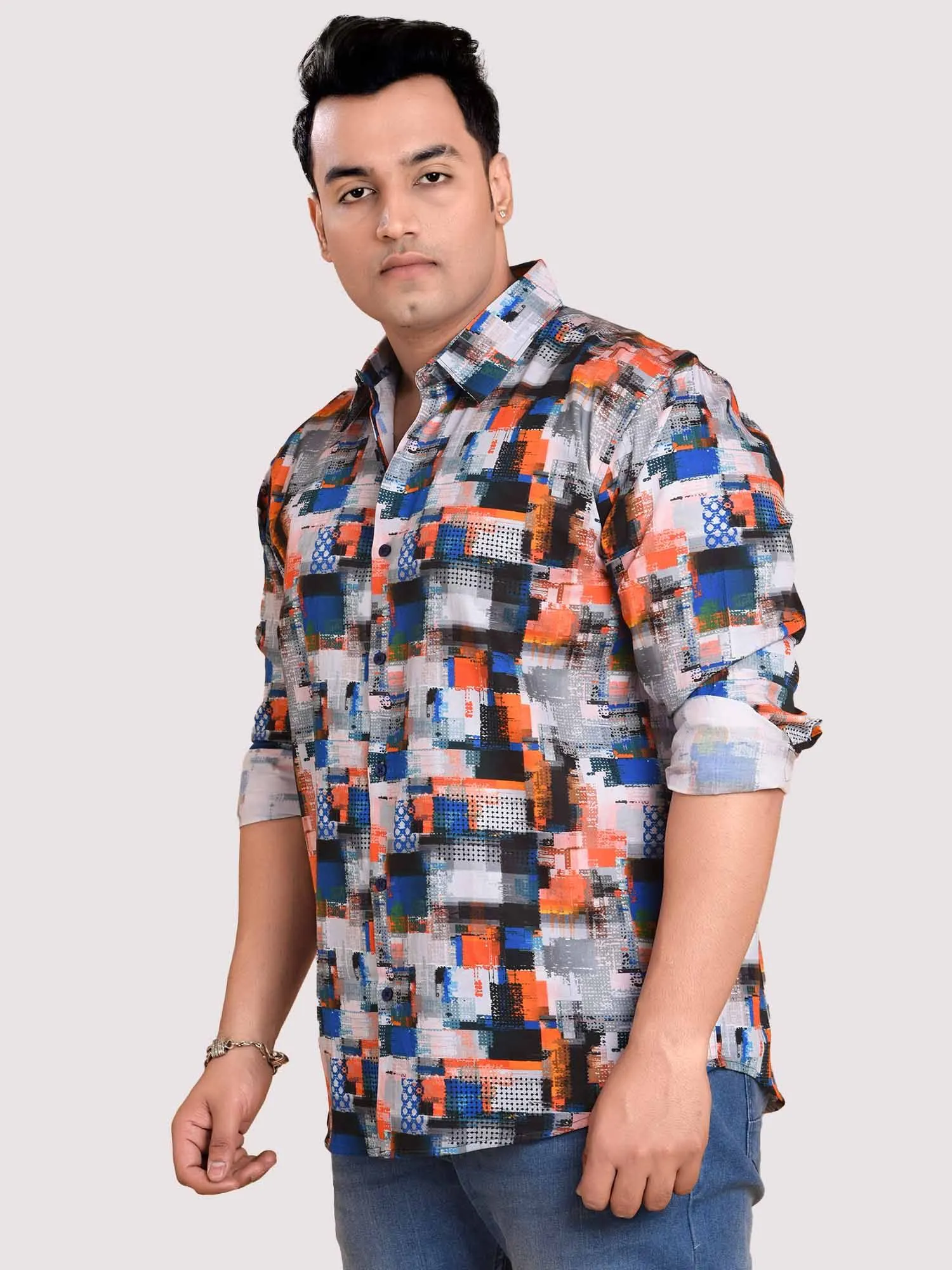 Collar Blocks Printed Cotton Full sleeve Men's Plus size