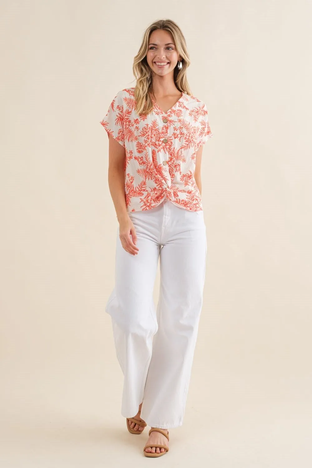 Cozy Co Flower Twist Front Blouse