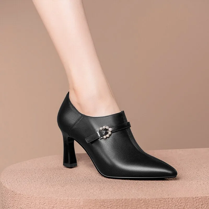 Crystal Chic Leather High Heel Slip-On Booties