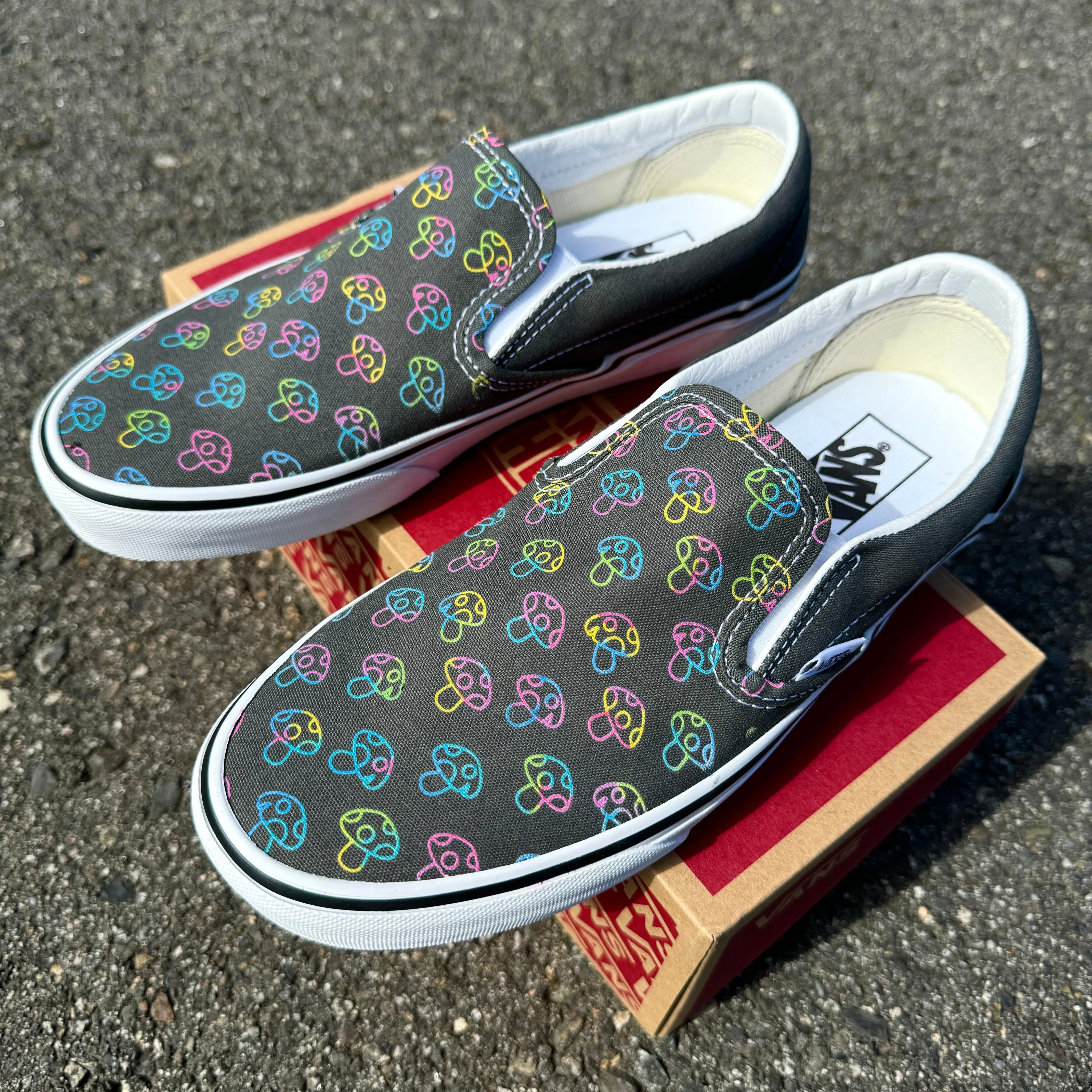 Custom Vans Mushy Mushroom - Charcoal Slip On Shoes - Custom Vans Shoes