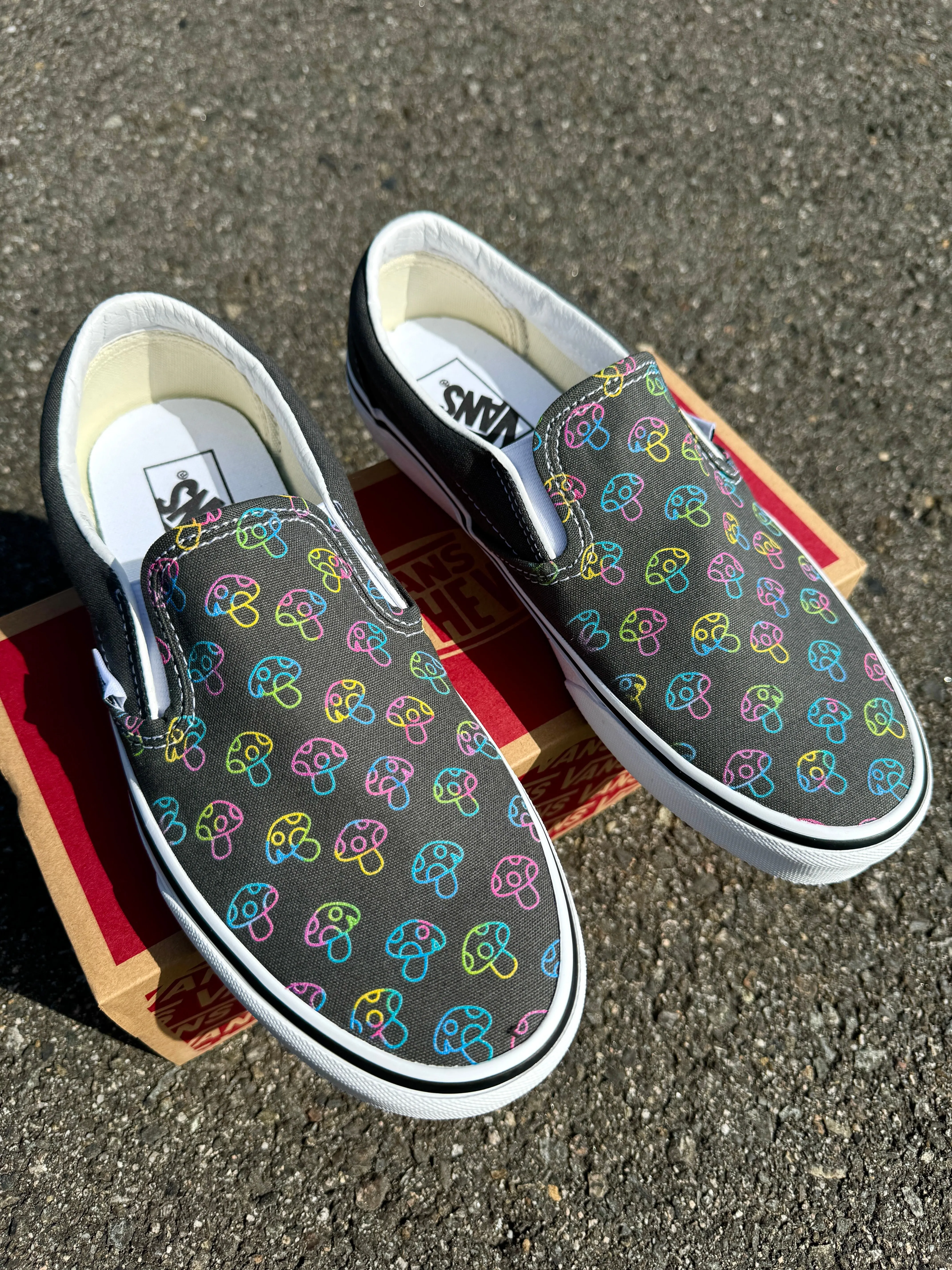 Custom Vans Mushy Mushroom - Charcoal Slip On Shoes - Custom Vans Shoes