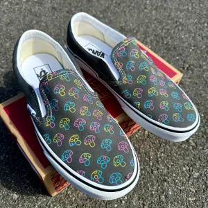 Custom Vans Mushy Mushroom - Charcoal Slip On Shoes - Custom Vans Shoes