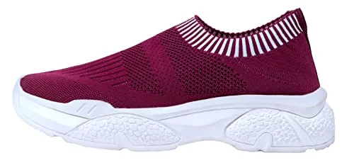 DEEUCO Women's Running Sports Shoes Slip On Walking Shoes for Girls (Maroon, 7-UK)