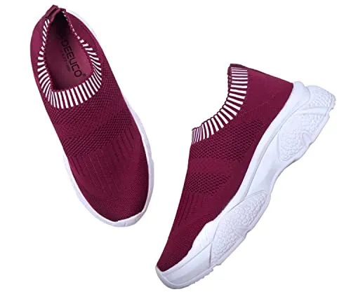 DEEUCO Women's Running Sports Shoes Slip On Walking Shoes for Girls (Maroon, 7-UK)