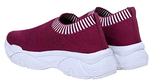 DEEUCO Women's Running Sports Shoes Slip On Walking Shoes for Girls (Maroon, 7-UK)