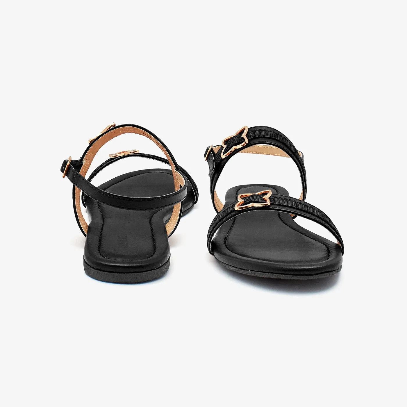 Double Strap Metallic Brooch  Ladies Sandal