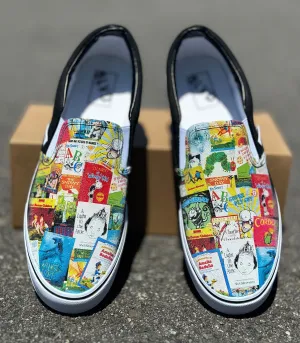 Elementary School Reading Custom Black Slip On Shoes with Favorite Books on BLVD Original Slip On Shoes for Men and Women