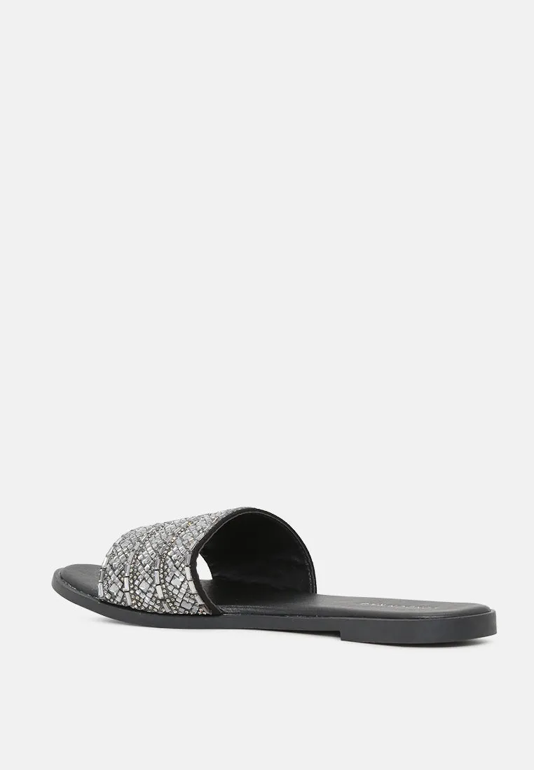 Evin Mirror Embellished Flat Sliders