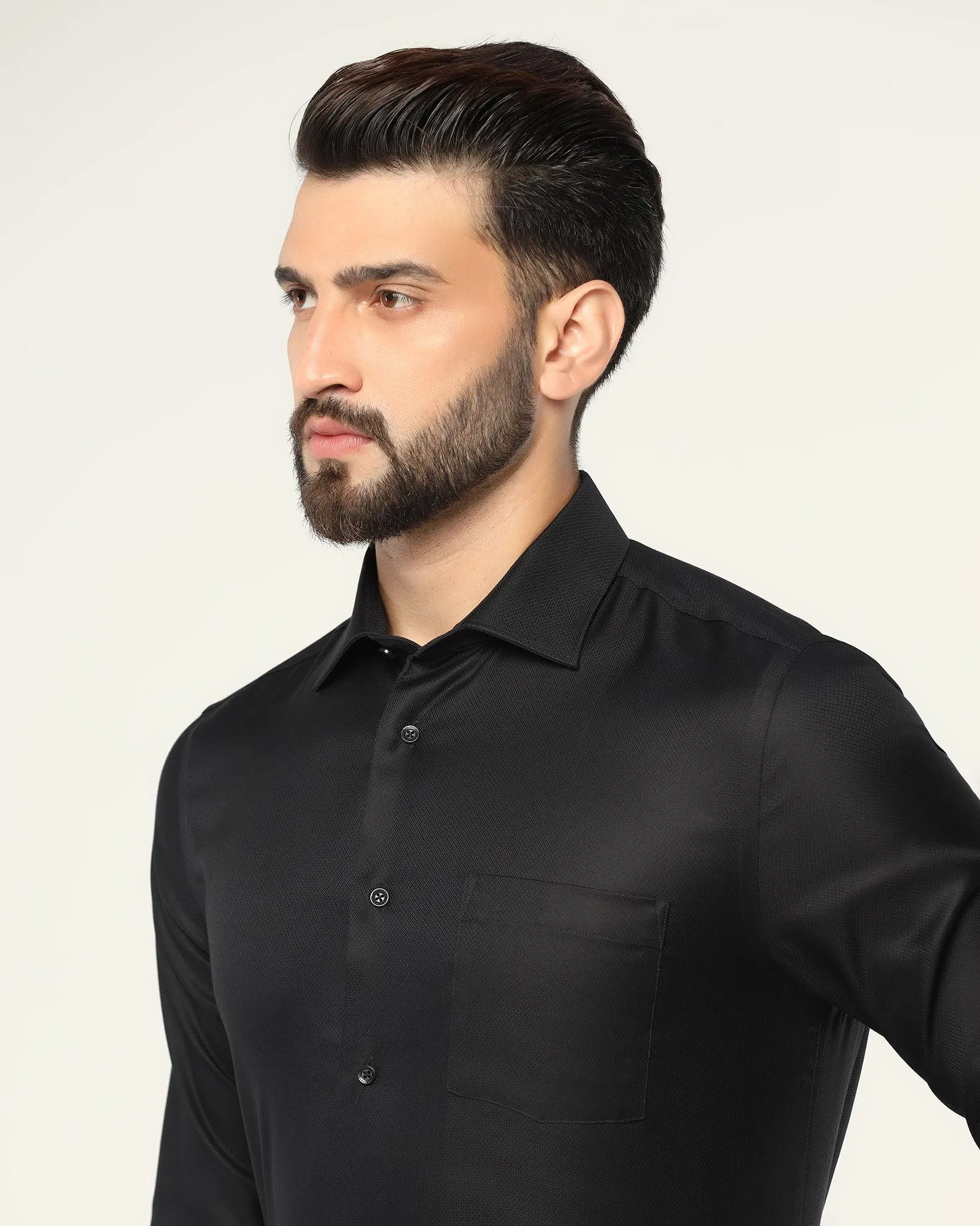 Formal Black Textured Shirt - Kwid