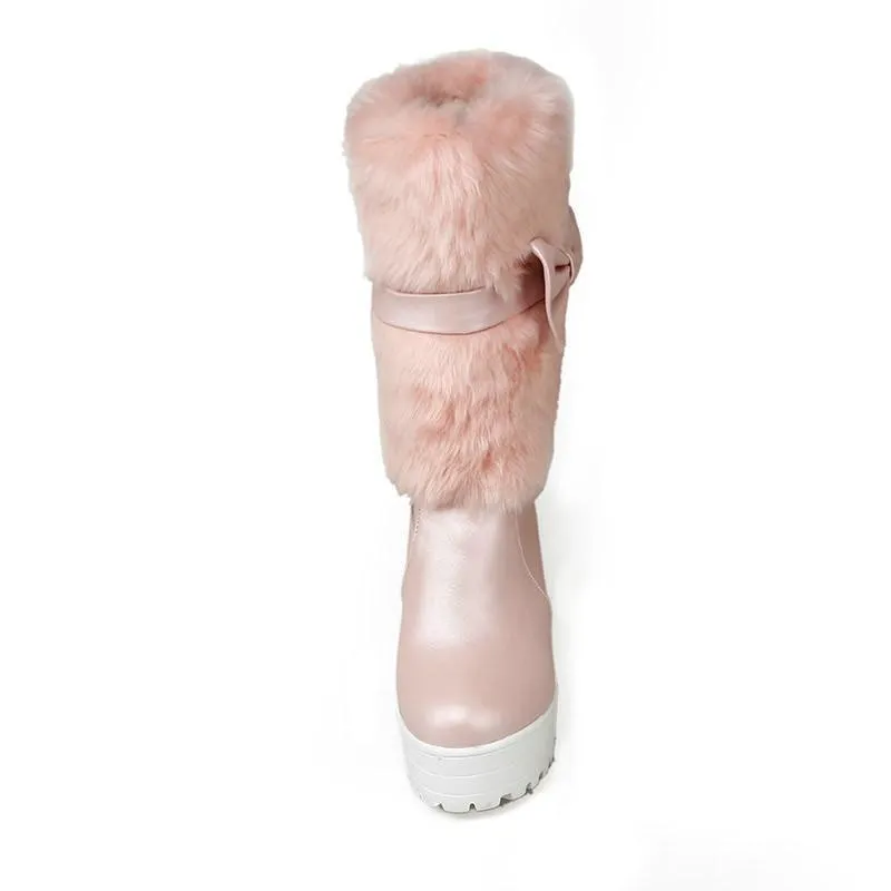 Furry Pink Bow Boots