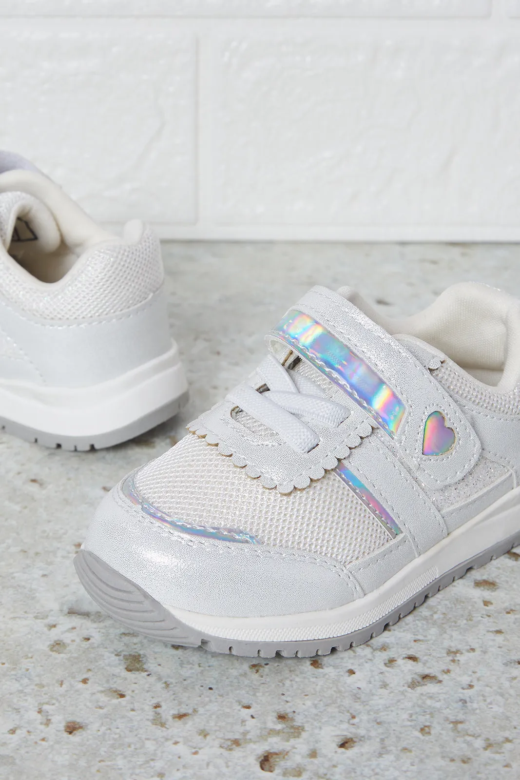 Girls White Colour Block Sneakers