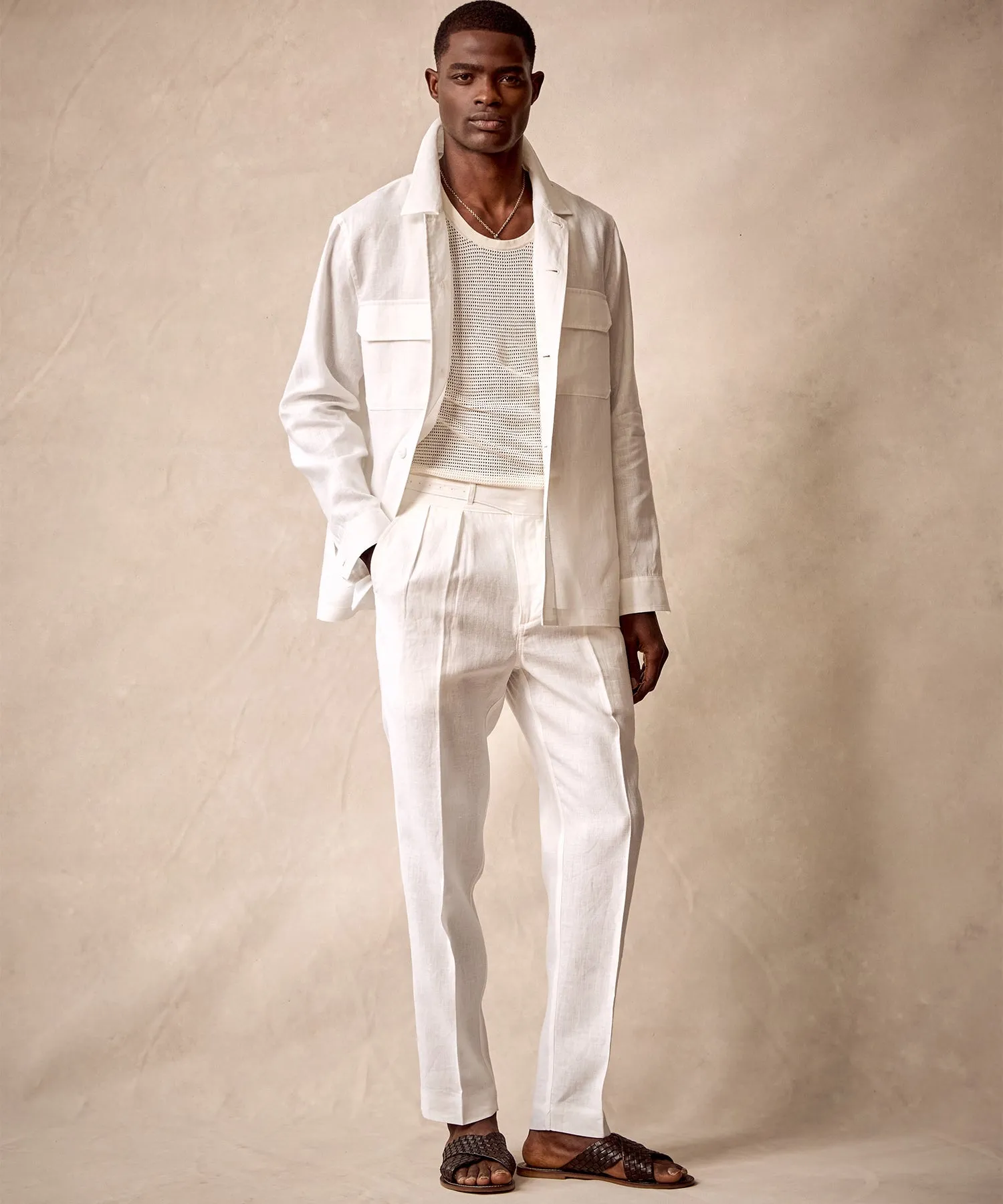 Irish Linen Gurkha Trouser in White