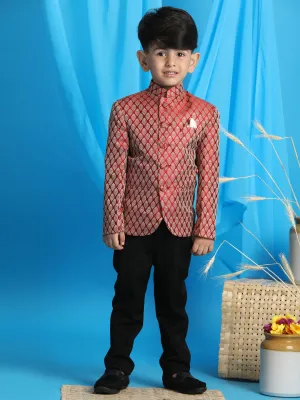 Jashvi Boy's Maroon Woven Silk Blend Jodhpuri