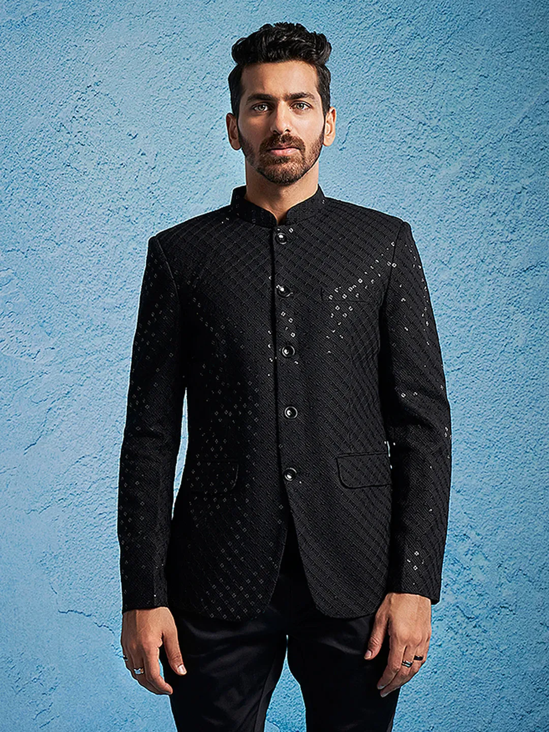 Jashvi Men's Black Schiflli Jodhpuri