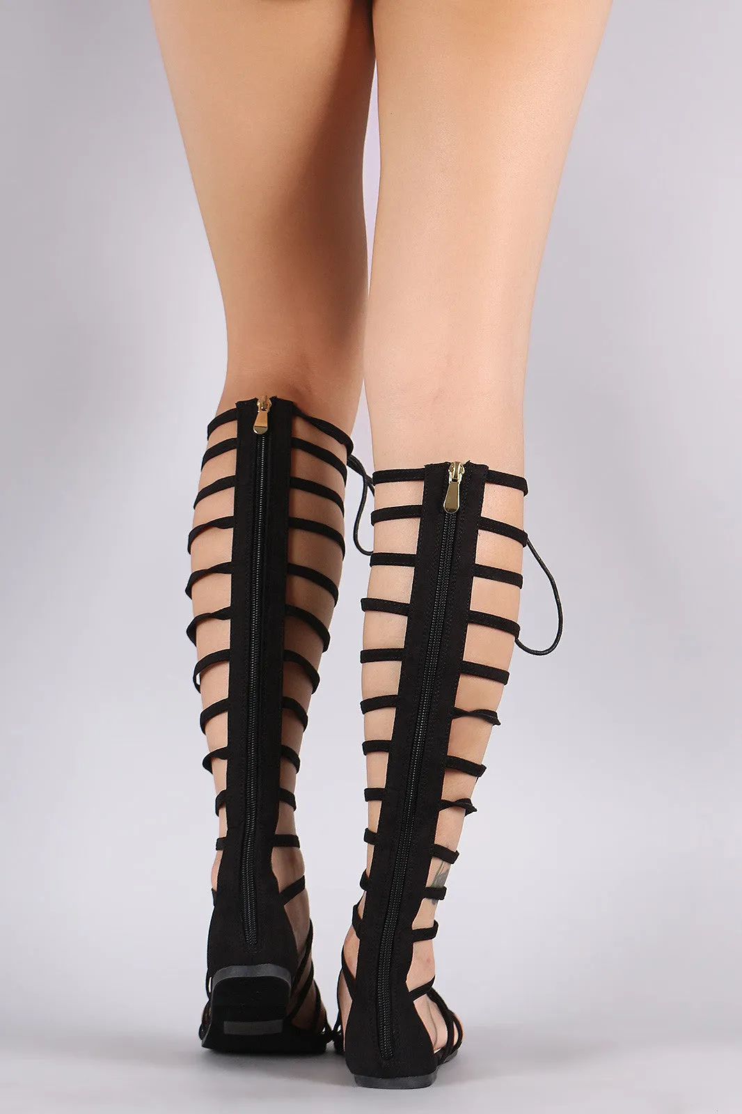 Liliana Suede Studded Caged Lace-Up Gladiator Flat Sandal