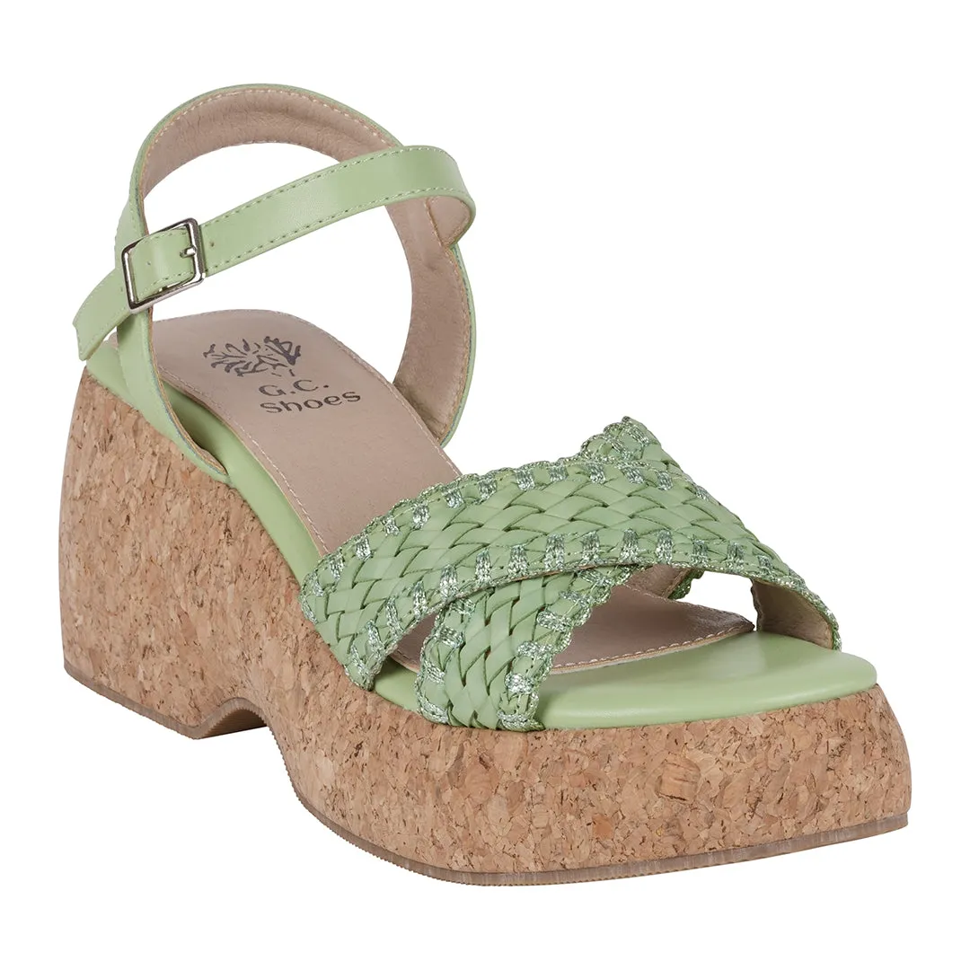 Lucy Green Cross Strap Slingback Platform Sandals