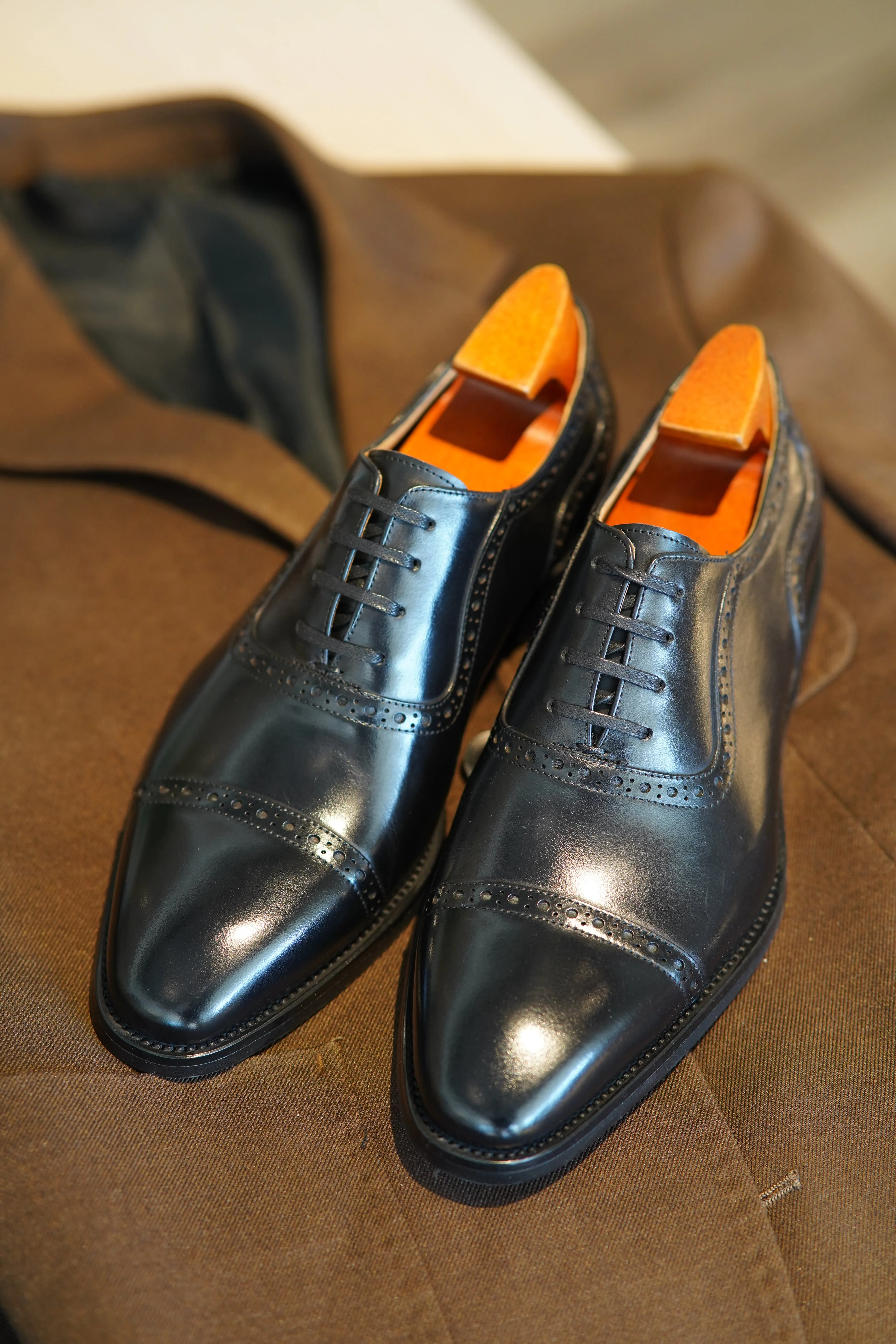 Luxury Black Cap-Toe Brogue Oxford Shoes