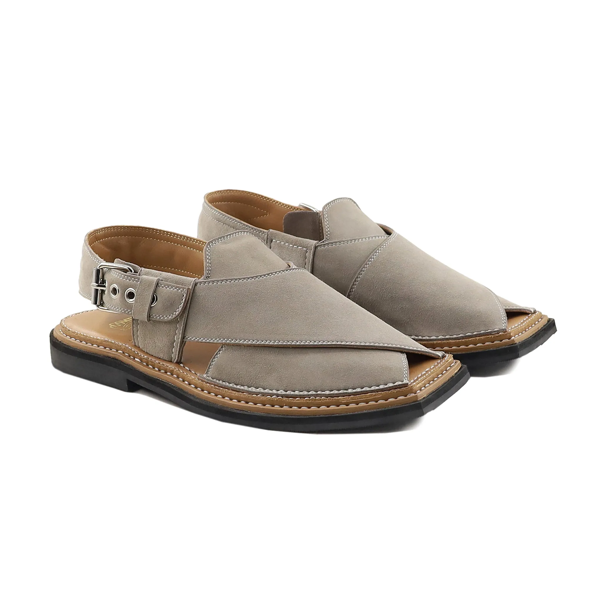 Maled - Men's Steel Grey Kid Suede Sandal