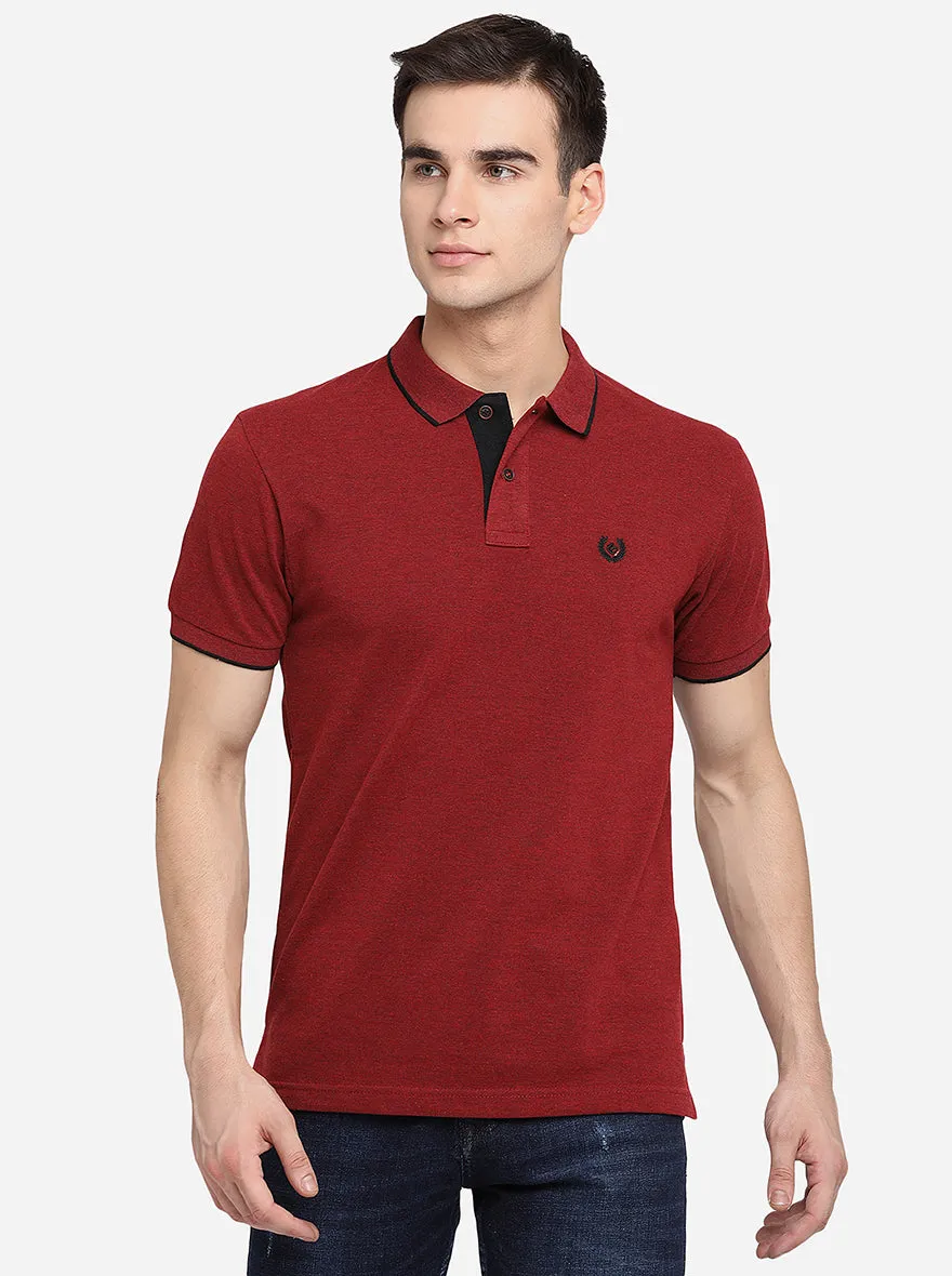 Maroon Solid Slim Fit Polo T-Shirt | Greenfibre