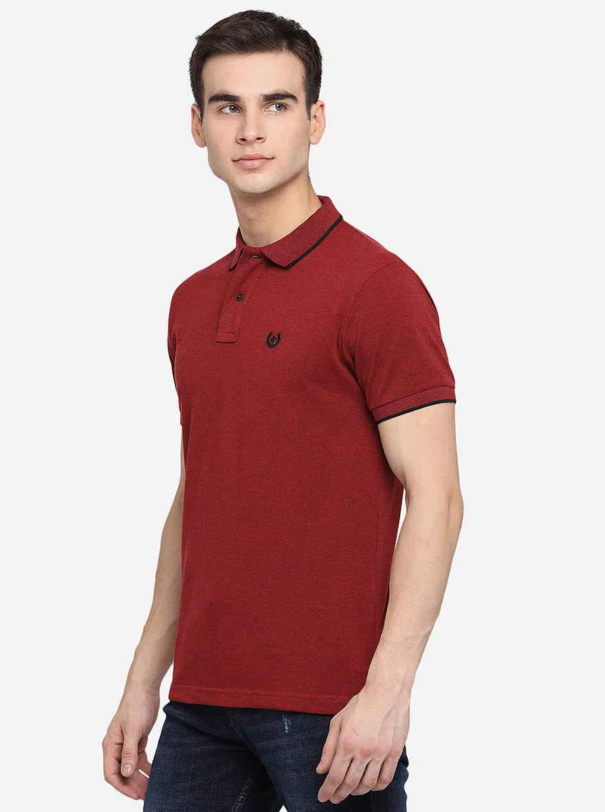 Maroon Solid Slim Fit Polo T-Shirt | Greenfibre