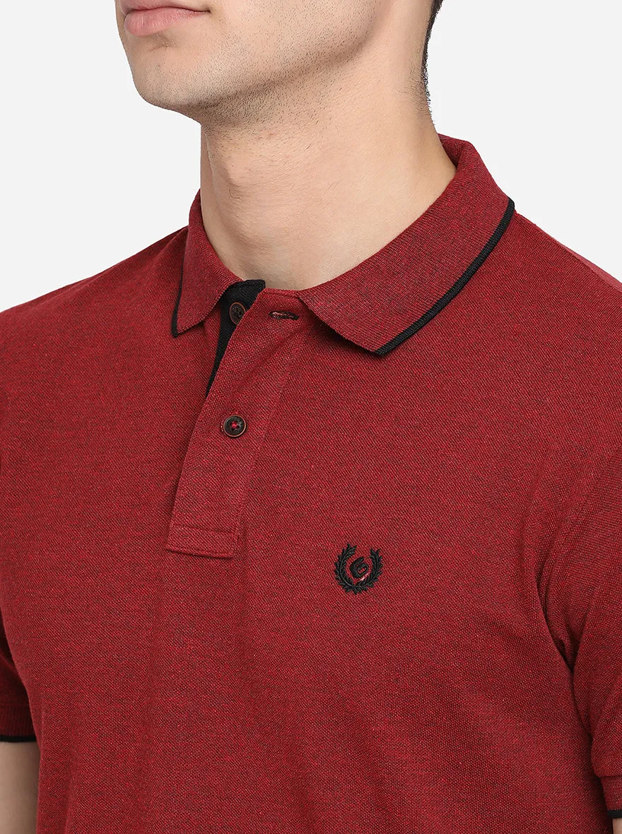 Maroon Solid Slim Fit Polo T-Shirt | Greenfibre