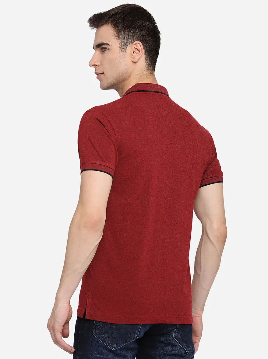 Maroon Solid Slim Fit Polo T-Shirt | Greenfibre