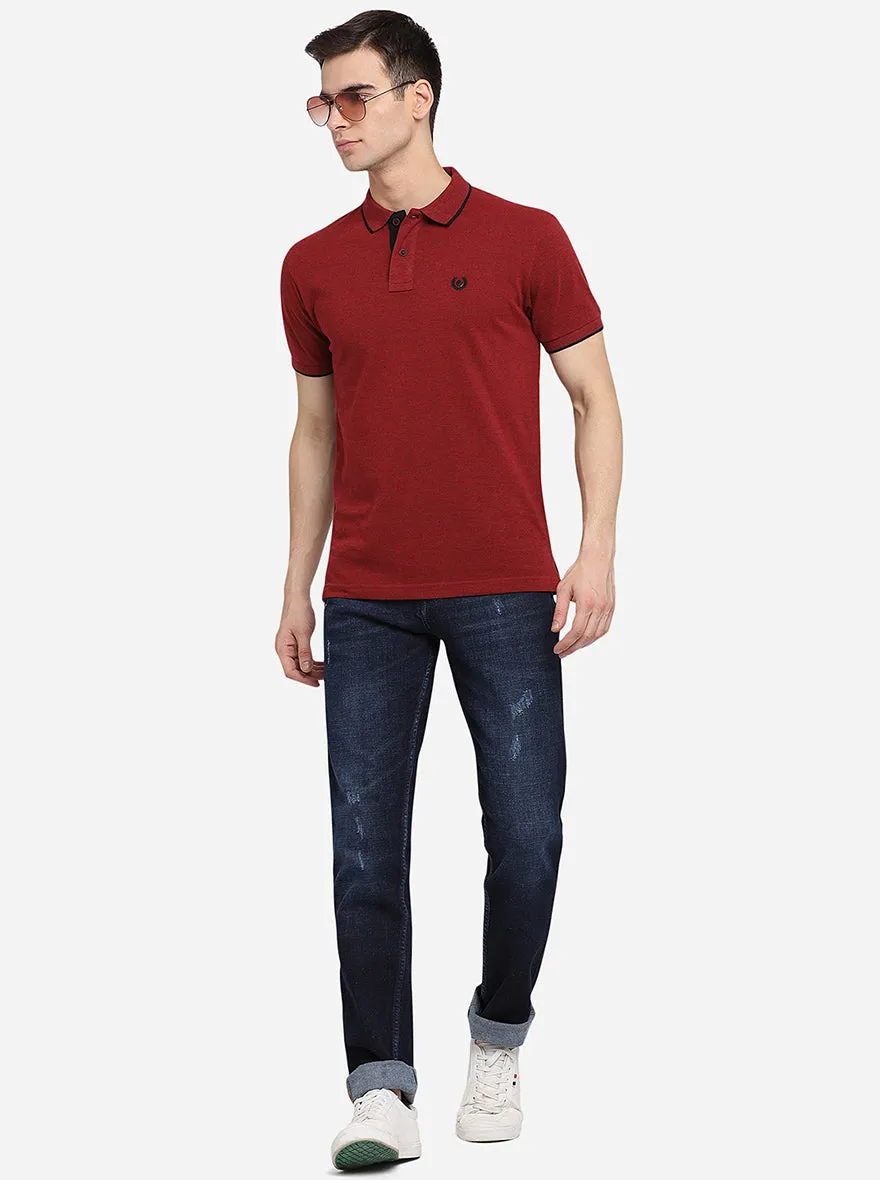 Maroon Solid Slim Fit Polo T-Shirt | Greenfibre