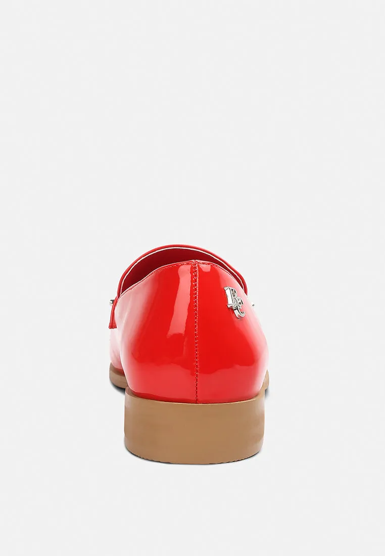 MEANBABE Semicasual Stud Detail Patent Loafers in Red