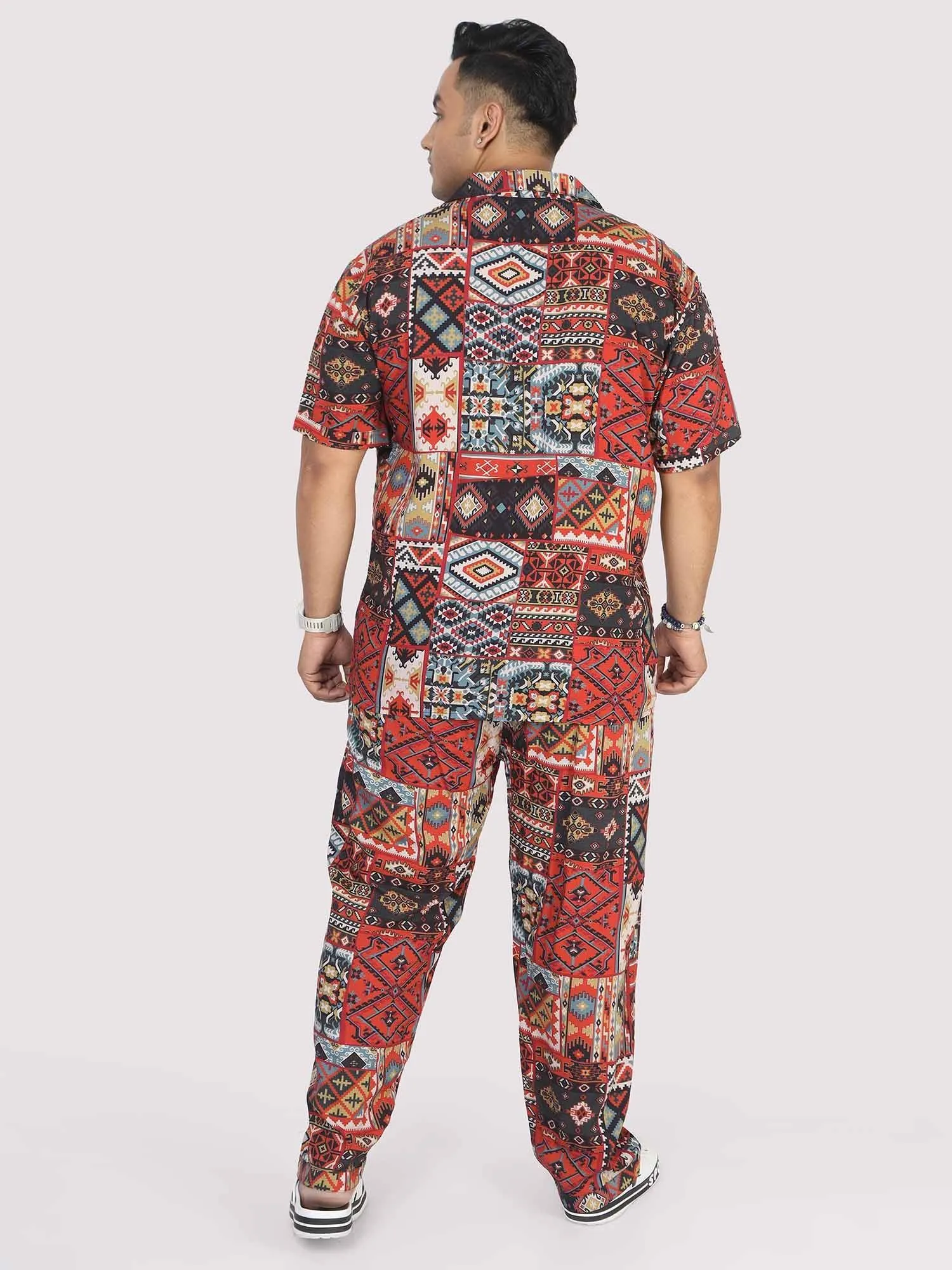 Men Plus Size Multi Ikkat Printed Full Sleeve Co-Ords