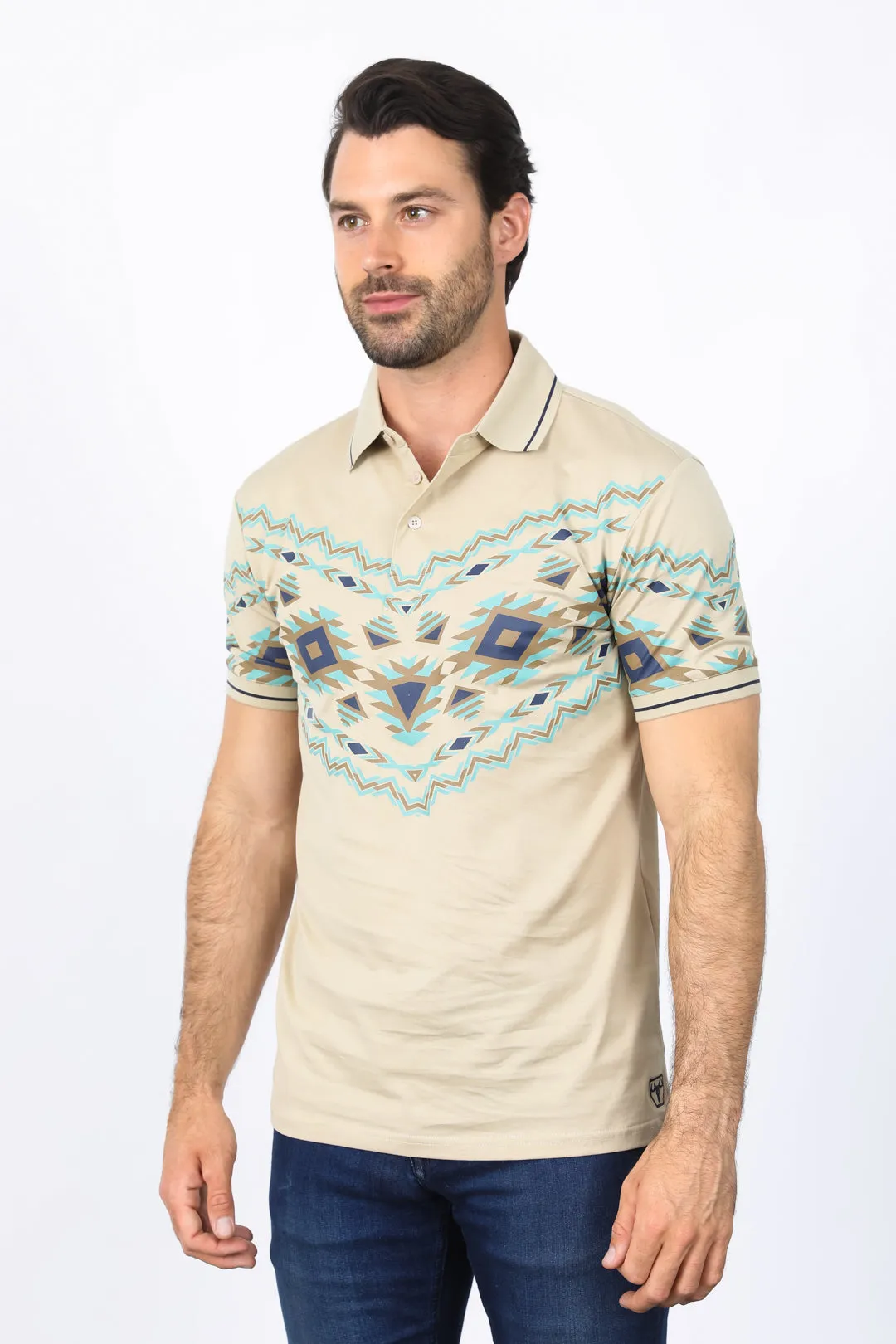 Men's Beige Aztec Panoramic Print Polo